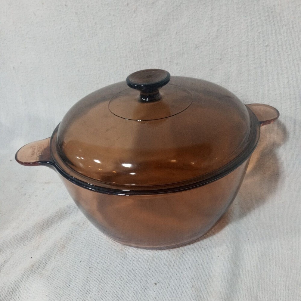 Corning Ware Vision Pyrex Amber Cookware 4.5 L / 5 QT Dutch Oven Pot & Lid USA